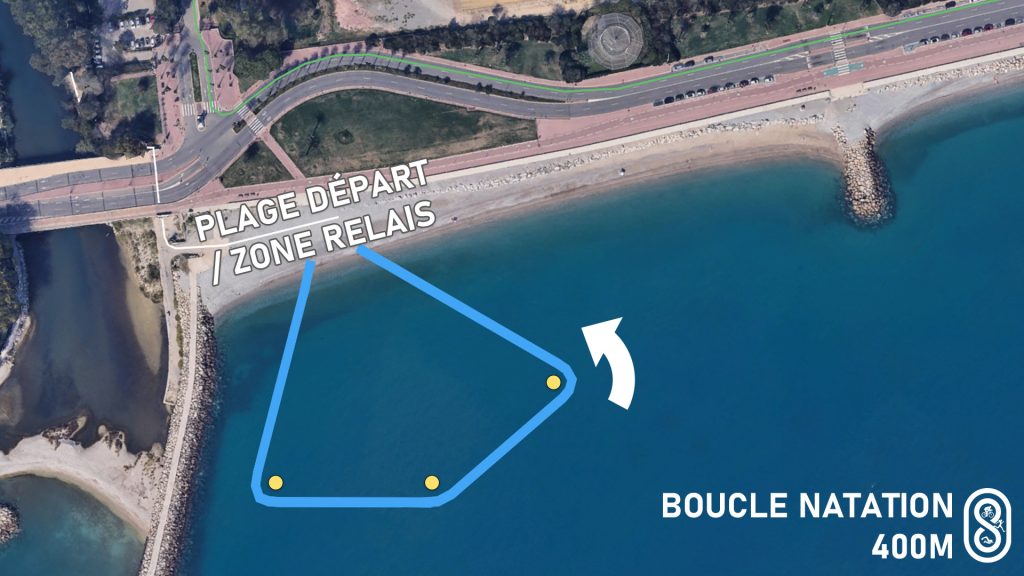 Parcours Natation, plage départ, zone relais